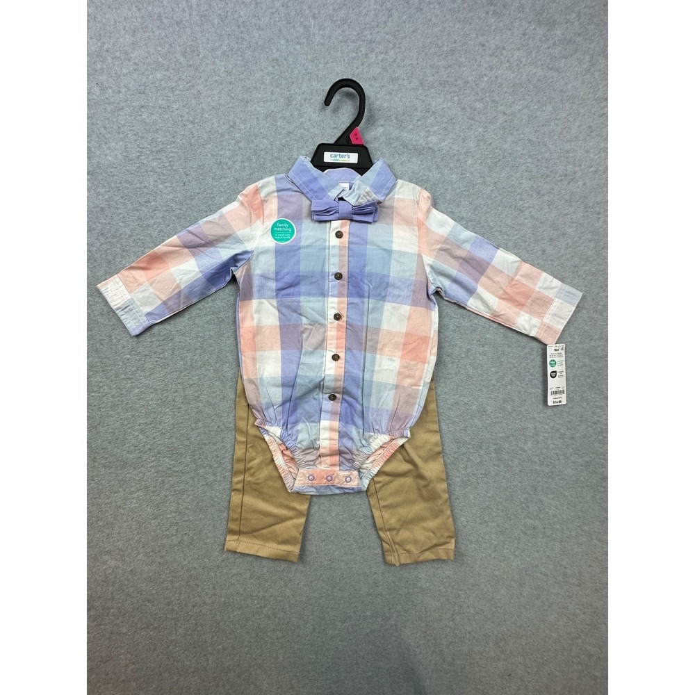 Child of Mine by Carters Baby Boys 3pc Plaid Bodysuit Pants Bow Tie Set 18M NEW
